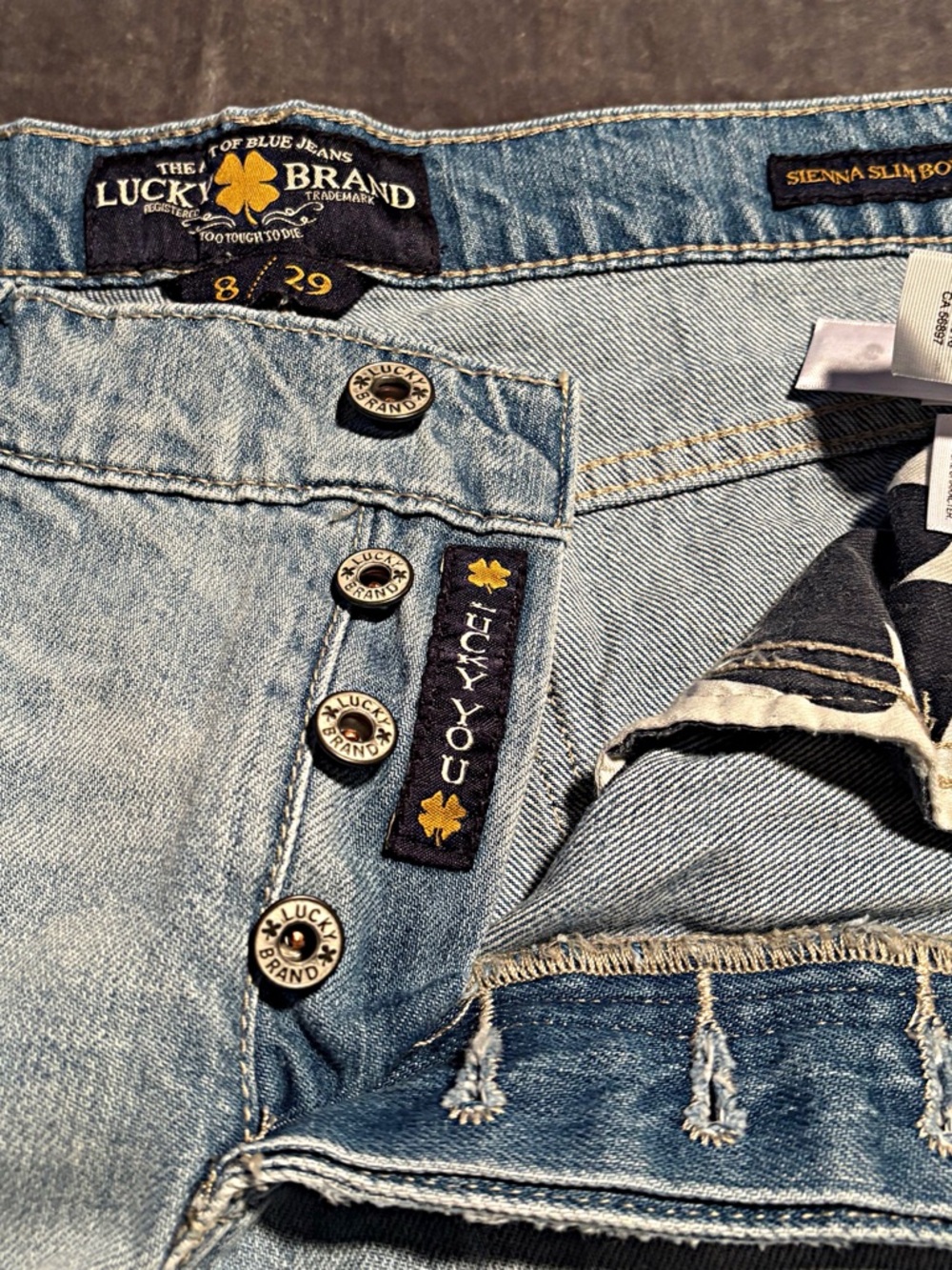 Lucky Brand Light Blue Distressed Boyfriend Jeans with Floral Embroidery - Picture 13 of 15